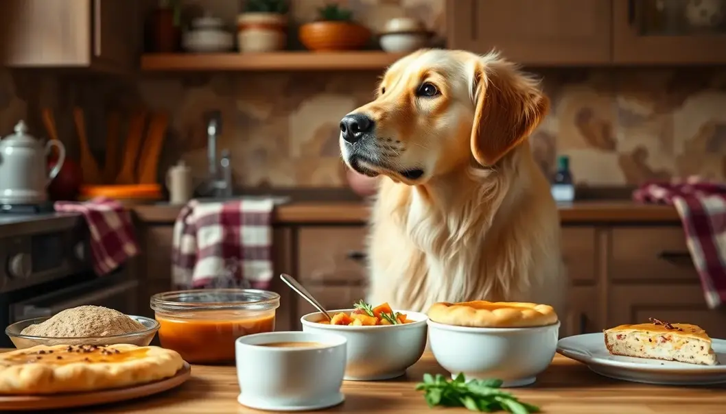 A warm kitchen filled with comforting aromas and a curious pet.